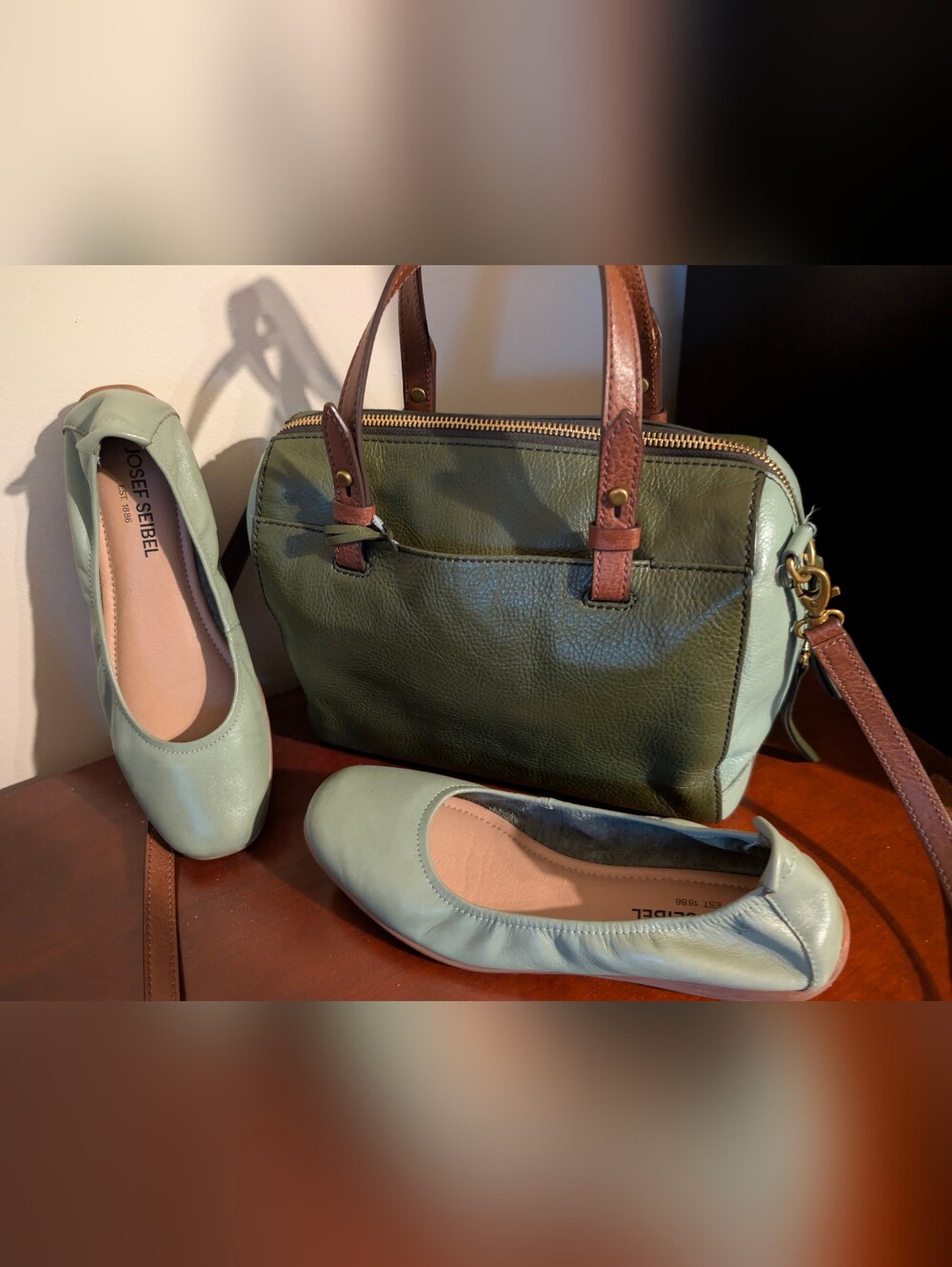 New Fossil Rachel eco leather satchel green multi-toned 10L* 8H* 6.5 D